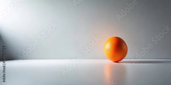 Fototapeta A solitary citrus fruit rests on a minimalist surface, bathed in soft light against a neutral backdrop