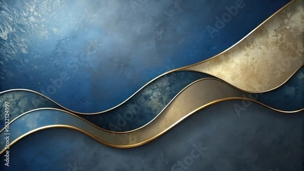 Fototapeta Abstract Background with Elegant Wavy Textures and Metallic Accents in Blue and Gold Tones