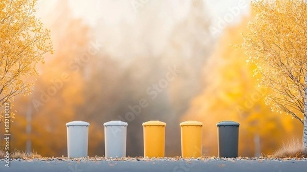 Obraz Recycling awareness campaign urban park waste management autumn colors front view environmental responsibility