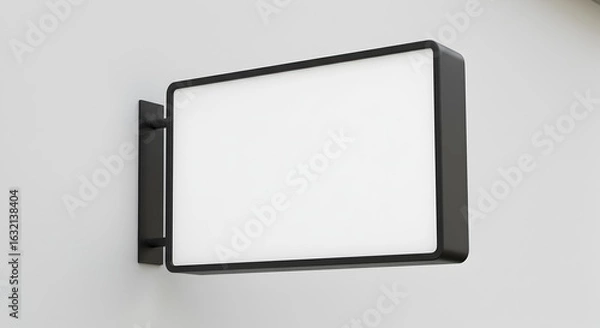 Fototapeta Blank Black Lightbox Sign Mockup Mounted on White Wall