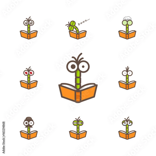 Obraz Funny green worm reading an orange book