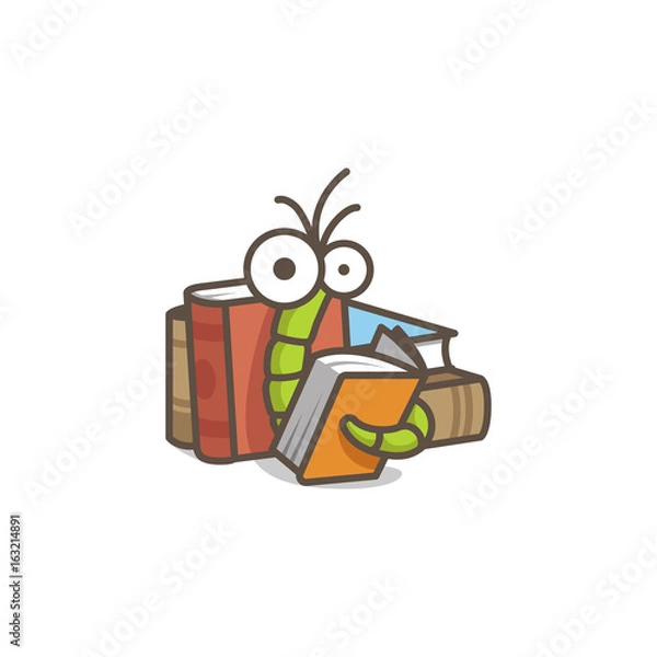Obraz Funny green worm reading an orange book