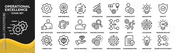 Obraz Operational Excellence icon collection set. Containing design Efficiency, Performance, Continuous Improve, Process Optimization, Lean Management