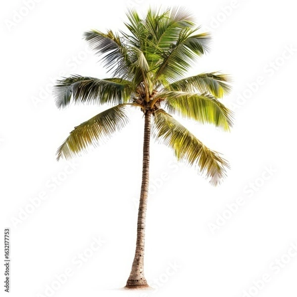 Fototapeta Single coconut palm tree against white background