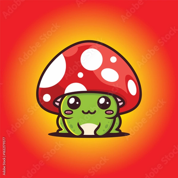 Fototapeta cute chibi frog with mushroom head