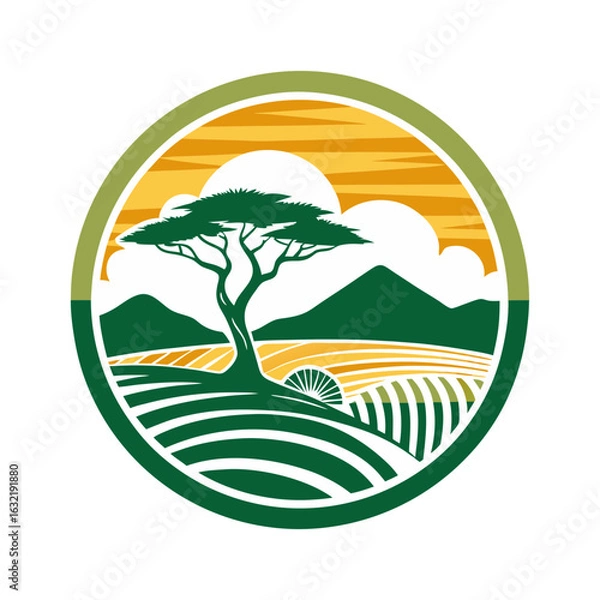 Fototapeta Download A Modern Design Print Of Savanna In Circle For In Two Color Vinery T-Shirt Vector Illustration Eps File For Design.
