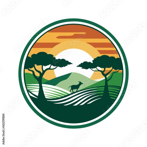 Fototapeta Download A Modern Design Print Of Savanna In Circle For In Two Color Vinery T-Shirt Vector Illustration Eps File For Design.