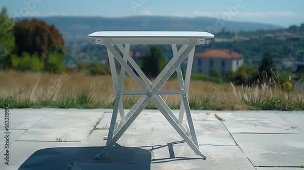 Fototapeta modern foldable table with metal frame, flat on white surface, white background