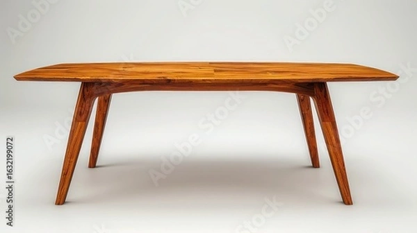 Fototapeta  table with angled wooden legs, placed on white background and surface,