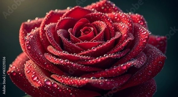 Fototapeta Red Rose with Water Droplets Close Up Macro