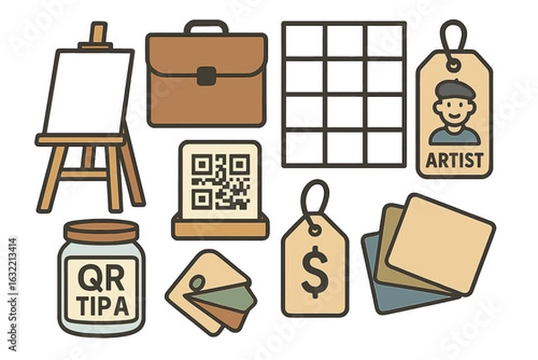 Fototapeta Creative tools and symbols representing an artist's workspace in a contemporary design layout