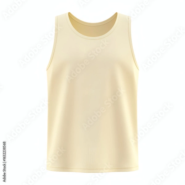 Fototapeta Plain light yellow tank top 3D mockup showcasing a front view for apparel design presentation on white background