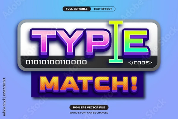 Obraz Type Match coding game title, Editable Text Effect Font Style