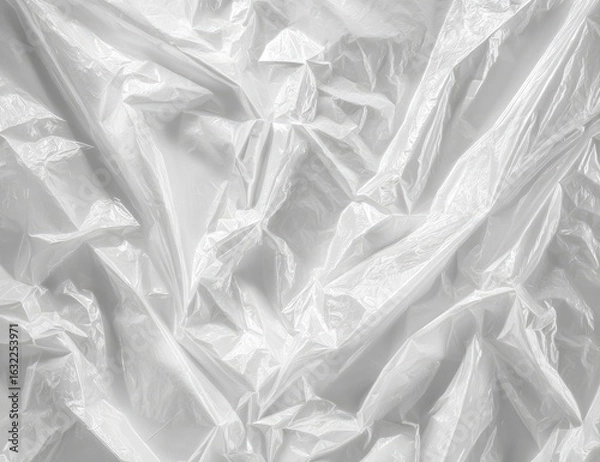 Fototapeta Crumpled white plastic sheeting.  Abstract texture of folded, wrinkled plastic