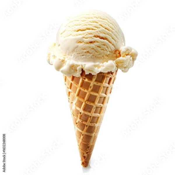 Fototapeta Single scoop of vanilla ice cream in waffle cone