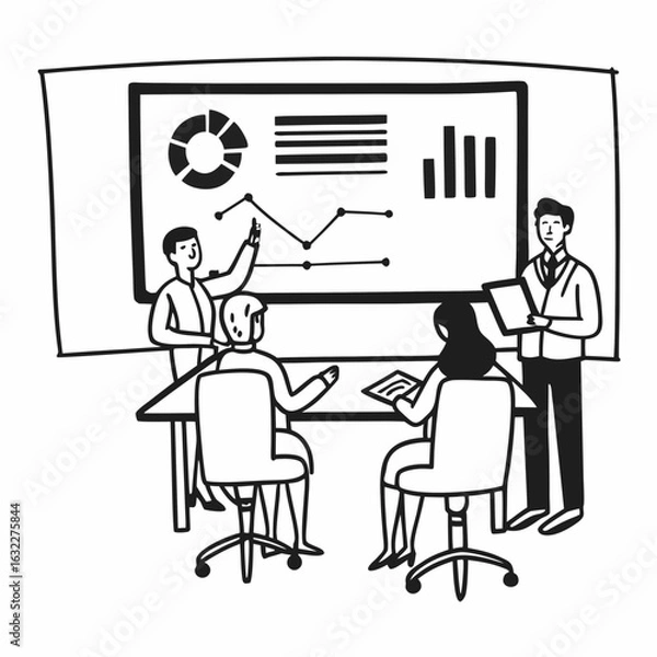 Obraz Team collaborates on business growth strategy presented with engaging data visuals