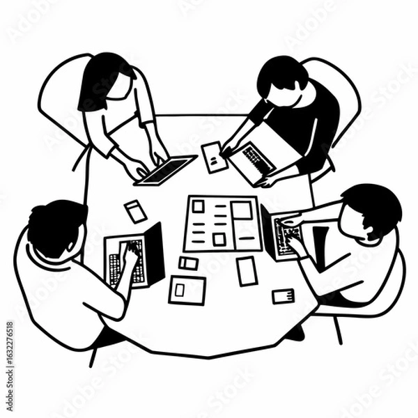 Obraz Modern business team collaborates on projects using laptops and tablets together