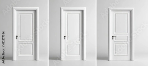 Obraz Three classic white interior doors against a plain background