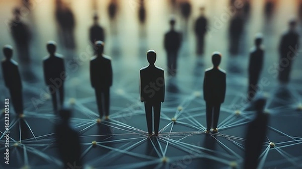 Obraz Networked People Figures Connected by Lines Illustrating Community, Relationships, and Communication in a Tech World