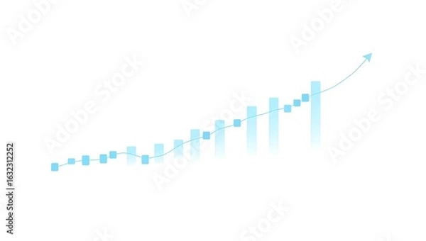 Obraz Blue business graph with an up arrow on a white background, symbolizing financial growth and success