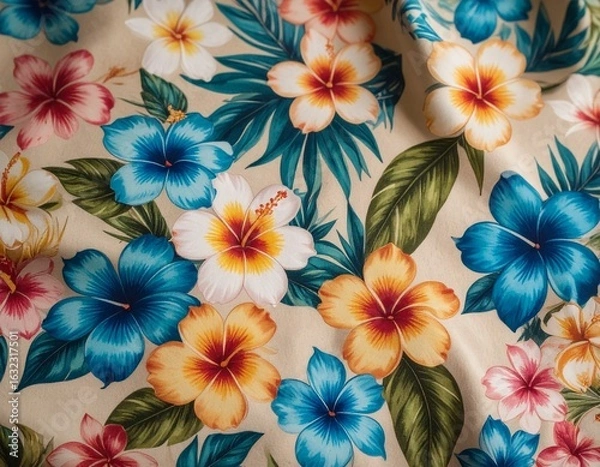 Fototapeta カラフルなハワイアンのハイビスカスのシームレス模様の背景のアップ