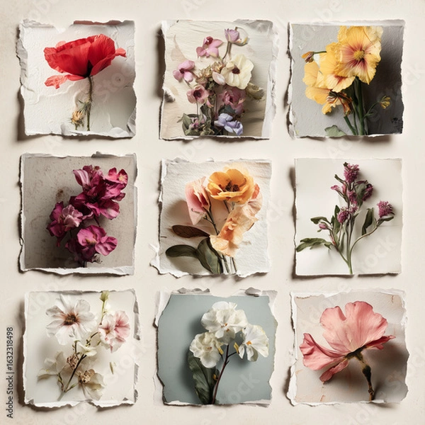 Obraz Vintage Botanical Bouquet Set – Realistic Flowers on White Background