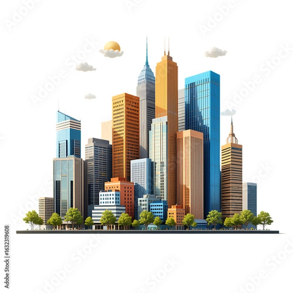 Fototapeta Modern city skyline isolated on transparent background