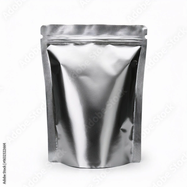 Fototapeta Glossy silver foil pouch with clean design, ideal for branding high-end food, supplements, or coffee.