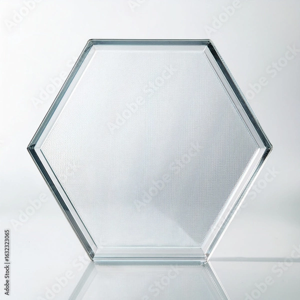 Fototapeta Transparent hexagon glass podium, futuristic minimal background for product display, clean modern design concept.