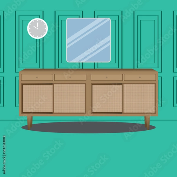 Fototapeta TABLE MIRROR AND CLOCK DESIGN VECTOR IN LIVING ROOM