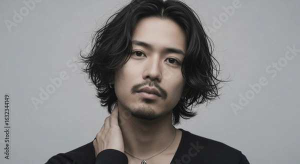 Obraz ワイルドでハンサムなアジア人男性のヘアスタイル
