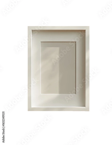 Fototapeta Empty, light beige picture frame,  shadowed by sunlight