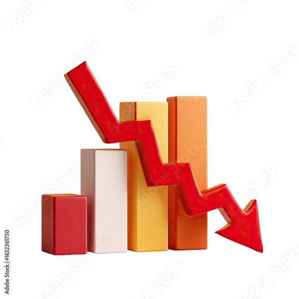 Fototapeta Declining bar graph with a sharp red downward trend