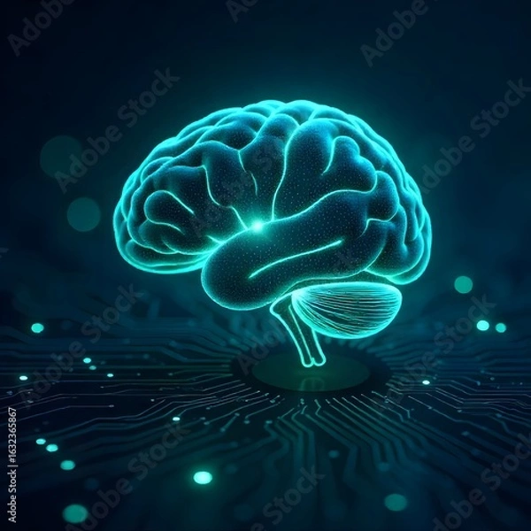 Fototapeta AI Brain with a Central Idea Spark on a Digital Network

