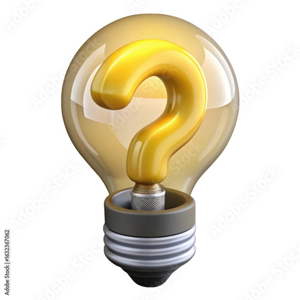 Fototapeta Golden question mark inside lightbulb isolated on transparent background