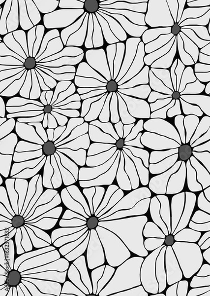 Fototapeta A pattern of large daisies in black and white.Seamless pattern.
