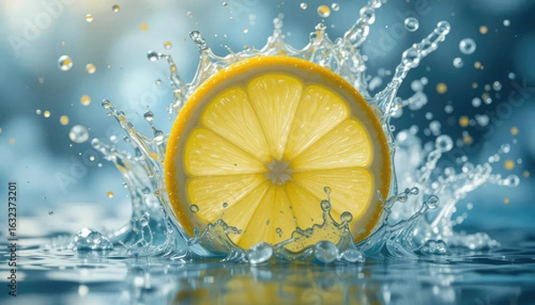 Obraz 8k macro lemon slice splashing in water.