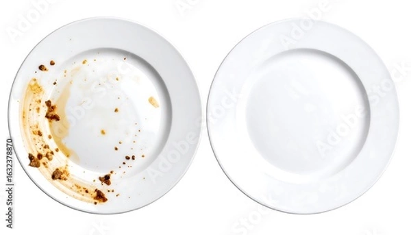 Fototapeta Visual comparison of a soiled plate versus a pristine plate cleanliness paradigm