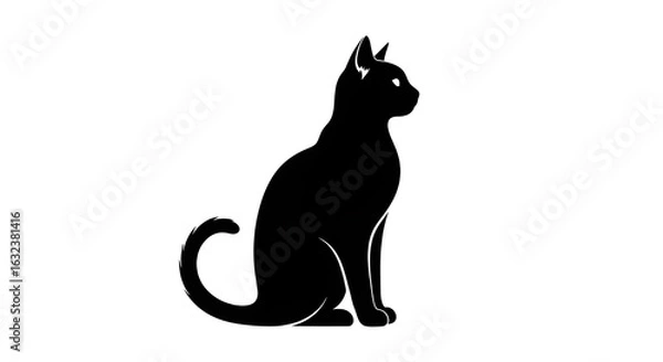 Fototapeta Silhouette black cat sitting in simple style