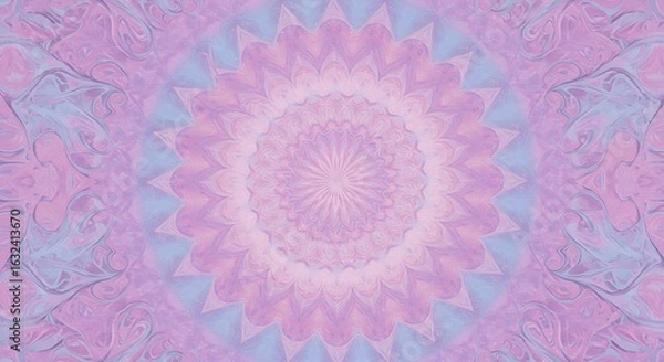 Fototapeta Ethereal kaleidoscopic mandala pattern in soft pastel colors. Abstract circular design with hypnotic pink and blue swirls for meditation concepts.
