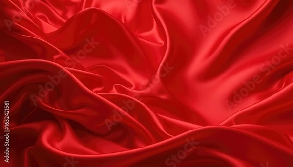 Fototapeta Luxurious scarlet fabric flows gracefully in elegant folds and waves, presenting a refined and captivating abstract design