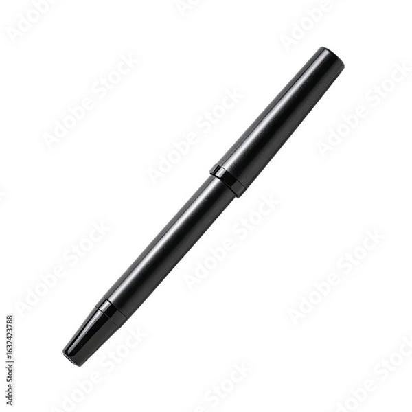Fototapeta Sleek Black Writing Instrument Isolated on a White Background for Office and Business Use in Professional Settings
