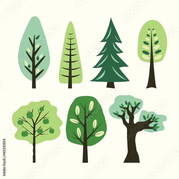 Obraz A set of different cartoon trees. Vector
