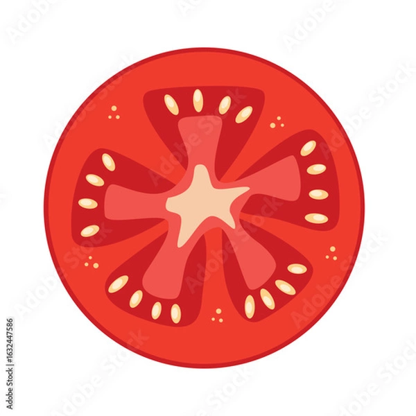 Fototapeta Round slice of red tomato drawn on white background. Flat tomato icon.