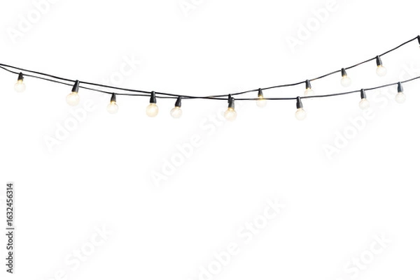 Fototapeta String of warm white fairy lights isolated on transparent background. String lights isolated on white background.
