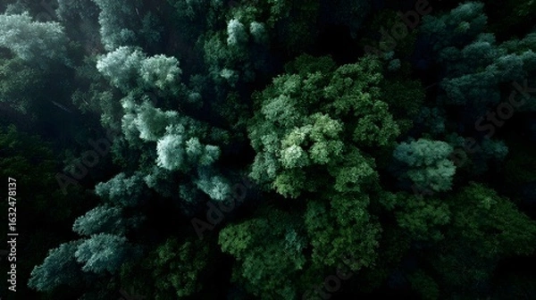 Fototapeta Lush densely layered tropical rainforest canopy viewed from above