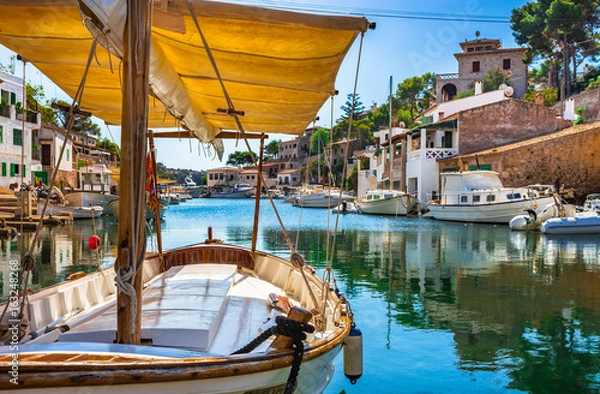 Fototapeta Beautiful view of the old fishing port Cala Figuera Santanyi, Majorca Spain, Balearic Islands, Mediterranean Sea