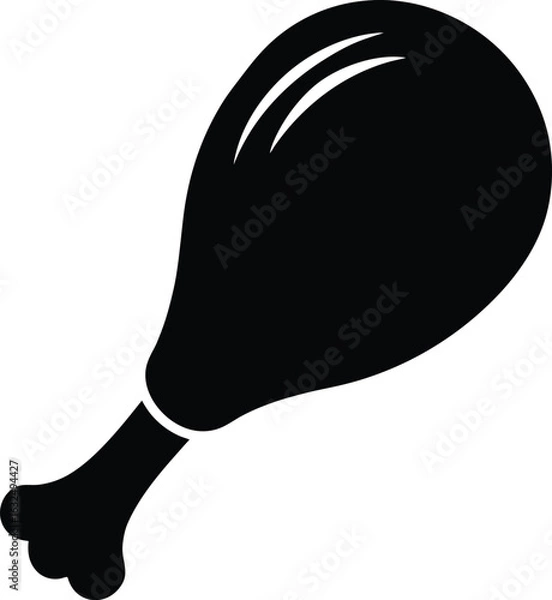 Fototapeta black silhouette a chicken drumstick on white back.eps