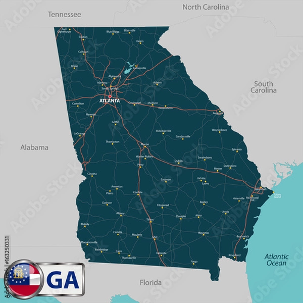 Obraz Map of state Georgia, USA