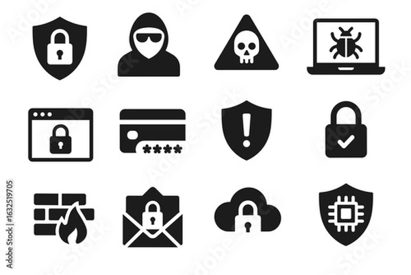Fototapeta Cybersecurity Icons Set – Data Protection, Firewall, Hacker, Virus and Privacy Symbols_simple_compose